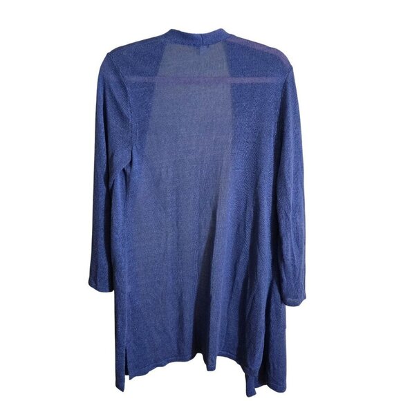 J. Jill Long Line Open Front Linen Blend Blue Cardigan Sweater Size Mp - Picture 2 of 5